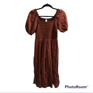 Burgundy Puff Sleeve Maxi Dress